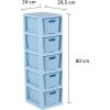 BRANQ - Regał łazienkowy rattanowy - 5x kosze - komoda - niebieski
