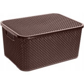 BRANQ - Koszyk Rattan - Pojemnik z pokrywą - brązowy - 29x20x13 cm - 7 L