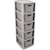 BRANQ - Regał łazienkowy - Rattan - 5x kosze - komoda - szary