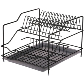 METPOL - Suszarka do naczyń z rynienką - 2-poziomowa - czarna - 30 cm