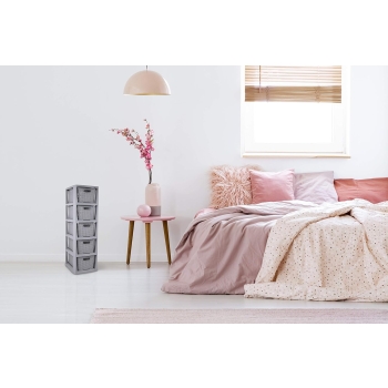 BRANQ - Regał łazienkowy - Rattan - 5x kosze - komoda - szary