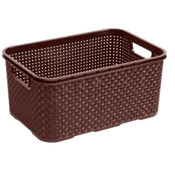 BRANQ - Koszyk plastikowy - Rattan - Pudełko - Pojemnik - brązowy - 29x20x13 cm - 7 L