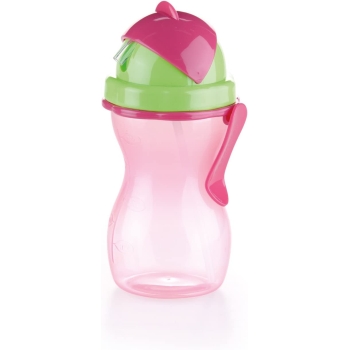 TESCOMA - Butelka ze słomką - Bidon dla dzieci - zielono-różowy - BAMBINI - 300 ml