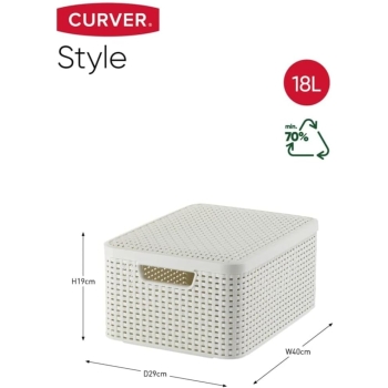 CURVER - Koszyk plastikowy STYLE M - Rattan - pojemnik + pokrywa - kremowy - 18 L