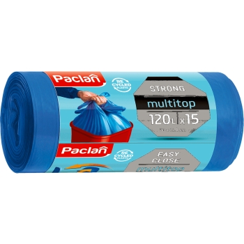 PACLAN - Worki na śmieci z uszami - Multitop - niebieskie - 120 L - 15 szt.