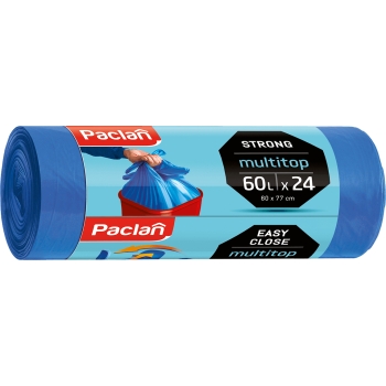 PACLAN - Worki na śmieci z uszami - Multitop - niebieskie - 60 L - 24 szt.